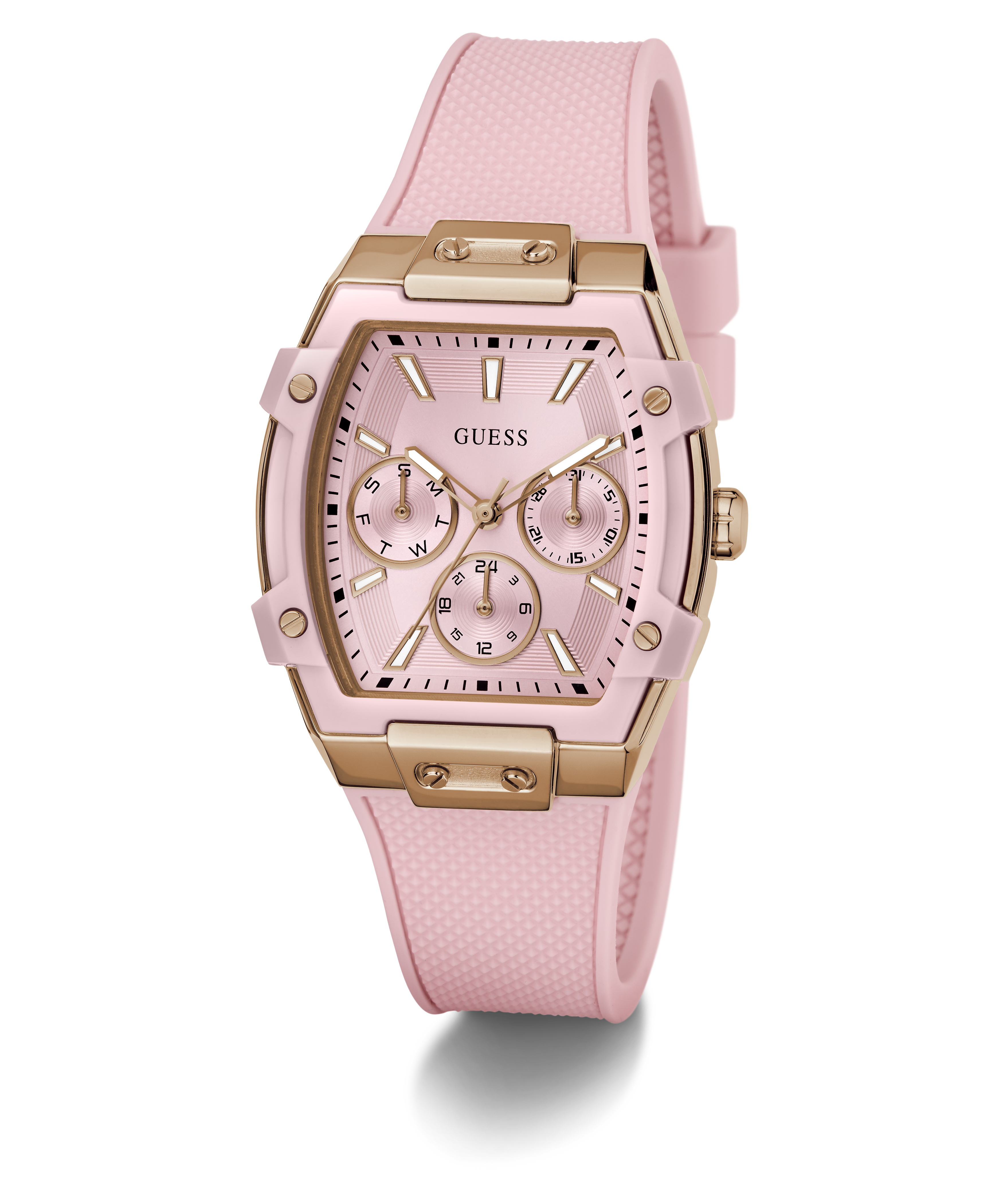 GUESS Ladies Sparkling Pink Rose Gold Tone Multi-function 