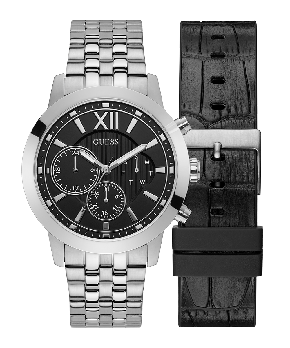 Exclusive Silver Steel And Leather Watch Gift Set GW0296G2