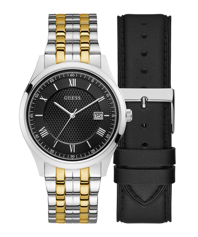Exclusive Two Tone Steel & Leather Watch Gift Set