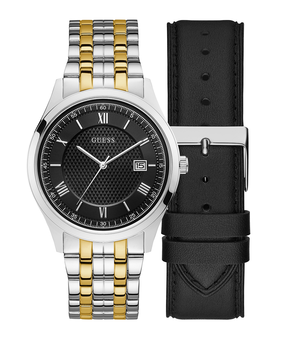 Exclusive Two Tone Steel & Leather Watch Gift Set