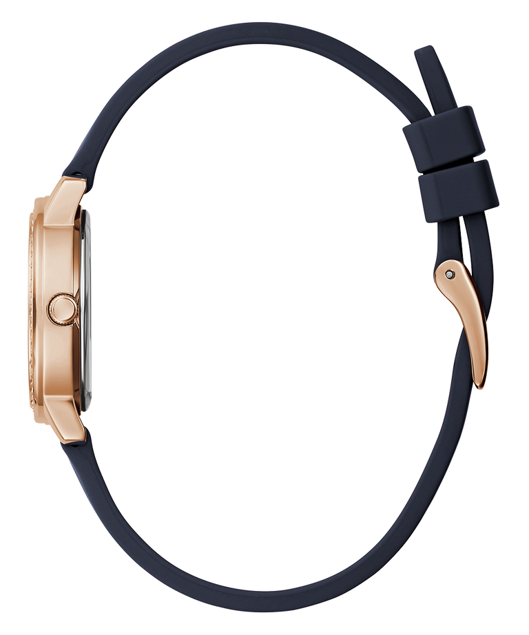 GUESS Ladies Navy Rose Gold Tone Analog Watch side view image