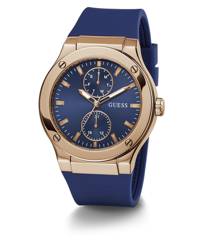 GW0491G4 GUESS Mens Blue Rose Gold Tone Multi-function Watch