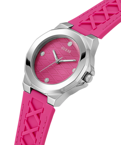 GUESS Ladies Pink Silver Analog Watch lifestyle angle