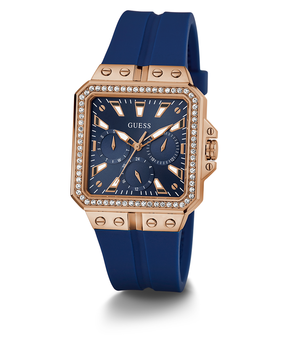 GUESS Ladies Blue Rose Gold Tone Multi-function Watch