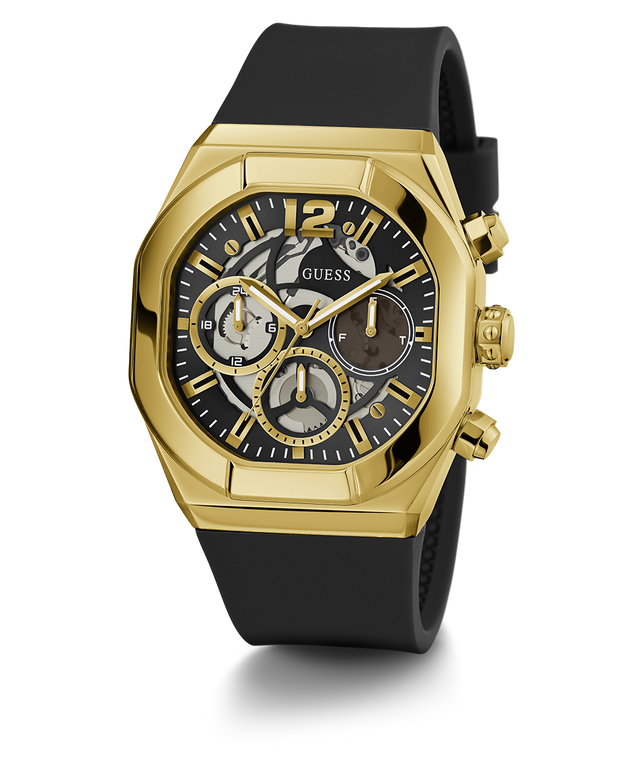 GW0638G1 GUESS Mens Black Gold Multi-function Watch angle