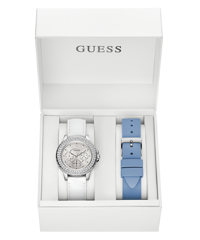GUESS Ladies Silver Tone Multi-function Watch Box Set