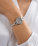 GW0680L1 GUESS Ladies Silver Tone Analog Watch lifestyle silver watch on wrist
