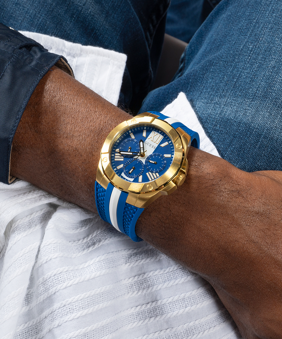 GW0716G2 GUESS Mens Blue Gold Tone Multi-function Watch lifestyle