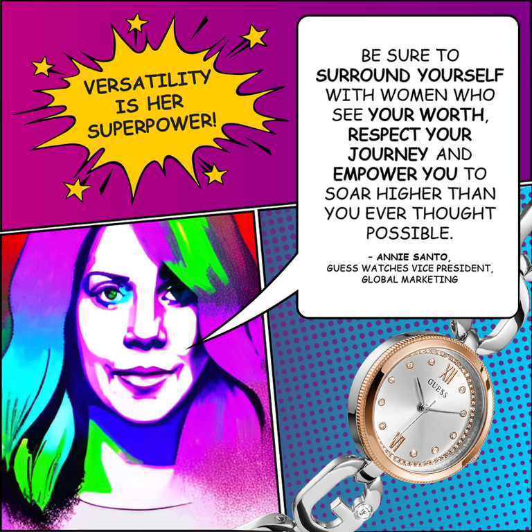 avatar of woman on cartoon background with speech bubble and logo in a cartoon burst