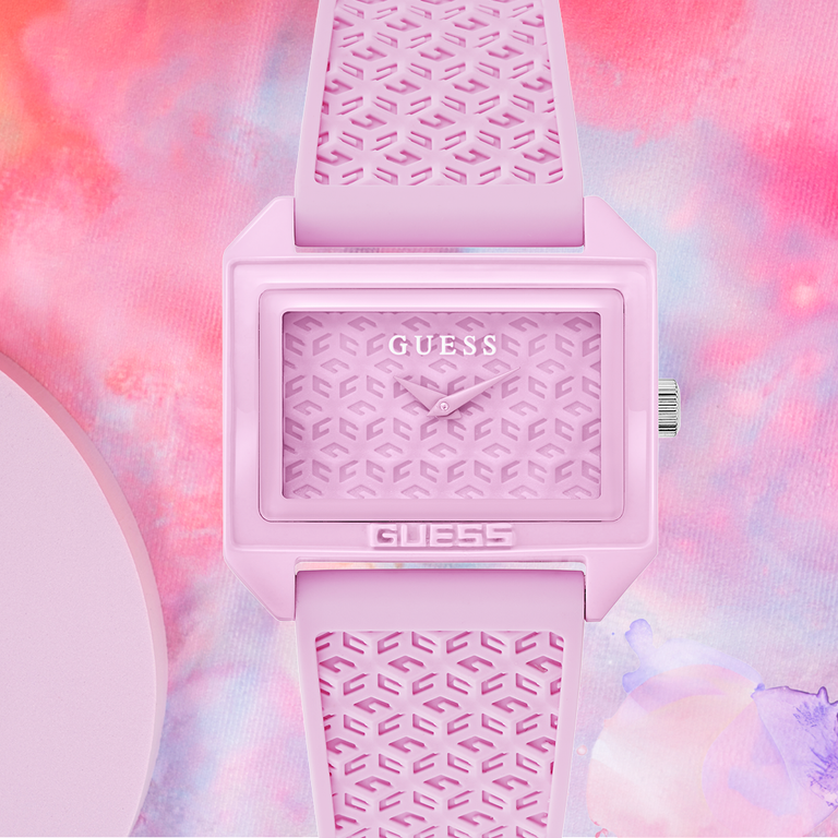 pink womens silicone watch with square dial