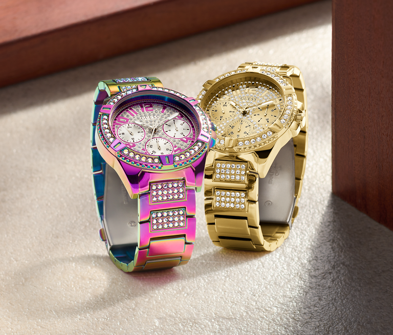 iridescent and gold bling watches