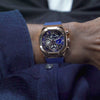 GW0638G2 GUESS Mens Blue Rose Gold Tone Multi-function Watch angle video