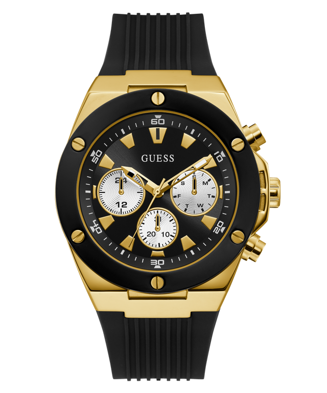 GW0057G1 GUESS Mens 46mm Black & Gold-Tone Multi-function Sport Watch primary image