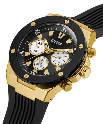 GW0057G1 GUESS Mens 46mm Black & Gold-Tone Multi-function Sport Watch caseback (with attachment) image lifestyle