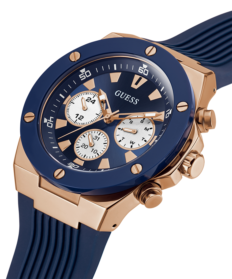GW0057G2 GUESS Mens 46mm Blue & Rose Gold-Tone Multi-function Sport Watch caseback (with attachment) image lifestyle