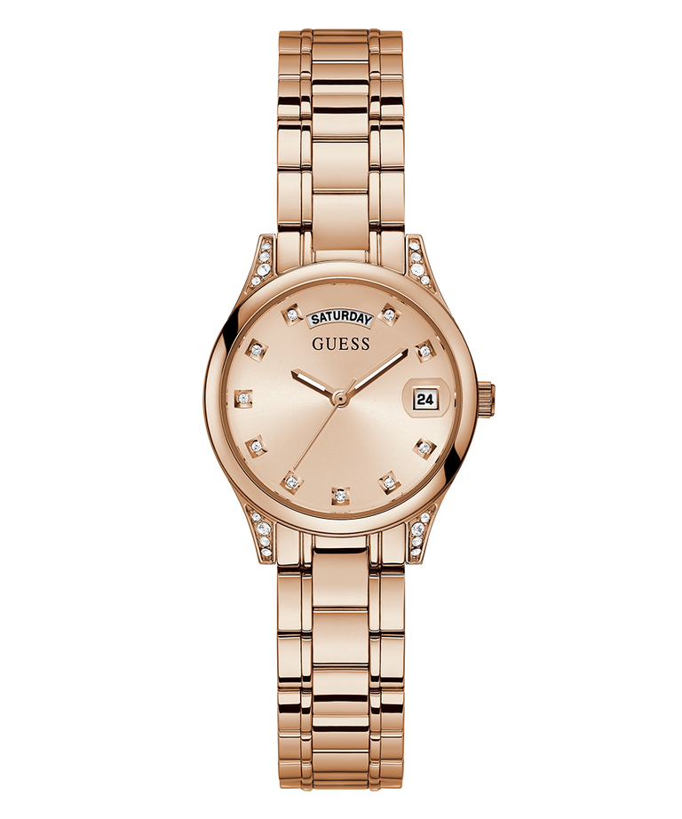 GW0385L3 GUESS Ladies 31mm Rose Gold-Tone Day/Date Dress Watch primary image
