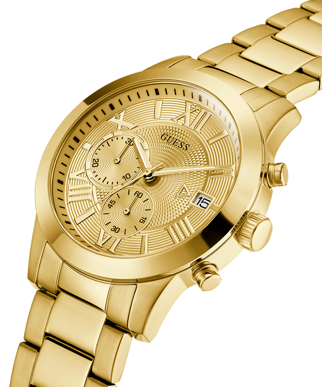 U0668G4 GUESS Mens 45mm Gold-Tone Chronograph Dress Watch caseback (with attachment) image lifestyle