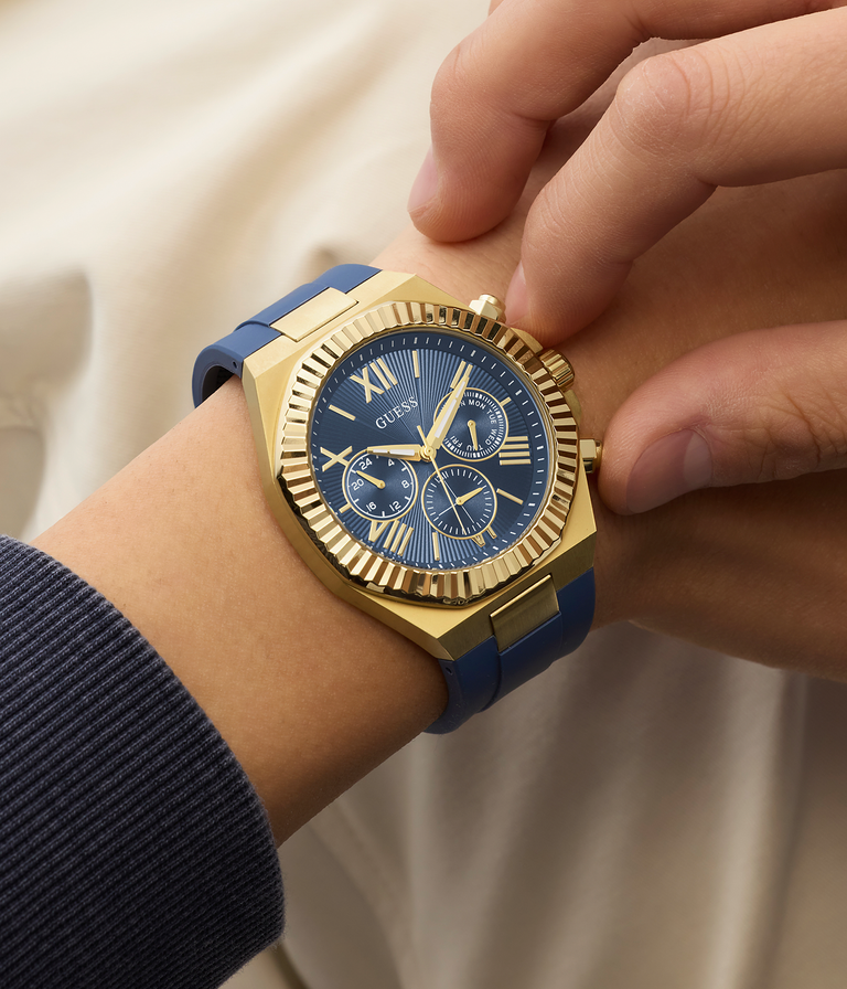 mens equity blue dial watch on wrist