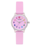 Pink children's watch with colorful numbers on a white background GUESS Kids Pink Clear Transparent Analog Watch