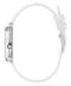 Clear watch with a white strap on a white background
