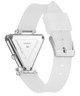 White triangular watch with a silver frame on a white background