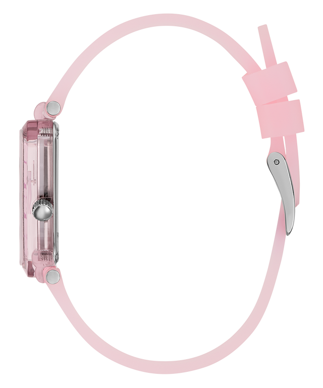 Pink watch with a clear case on a white background GUESS Kids Pink Transparent Analog Watch
