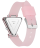 Guess watch with pink strap and silver caseback on a white background