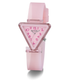 Pink triangular watch with a transparent face on a white background GUESS Kids Pink Transparent Analog Watch
