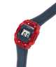 Digital watch with red and blue design on a white background lifestyle