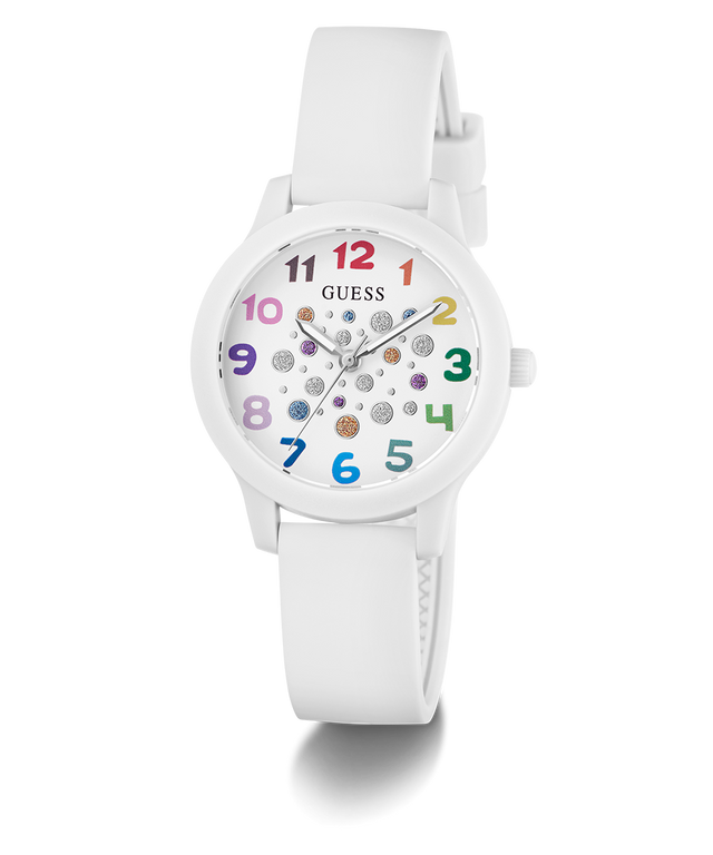 White children's watch with colorful numbers on a white background GUESS Kids White Analog Watch