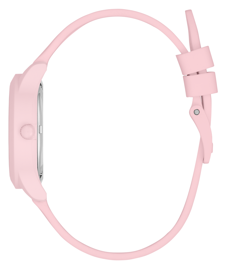Pink GUESS Kids Pink Analog Watch with a strap on a white background