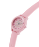 Pink children's GUESS Kids Pink Analog Watch with a colorful face on a white background lifestyle