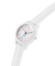 White GUESS Kids White Analog Watch with a clear background lifestyle
