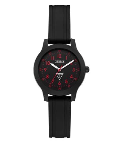 Black GUESS Kids Black Analog Watch with red accents on a white background