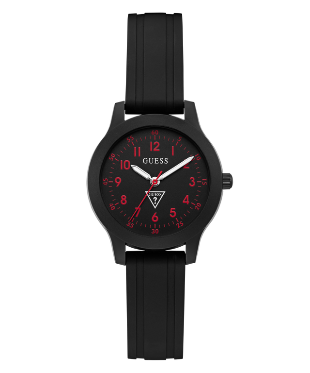 Black GUESS Kids Black Analog Watch with red accents on a white background