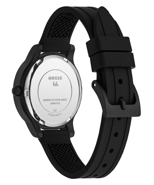 Black GUESS Kids Black Analog Watch with visible brand logo on a white background