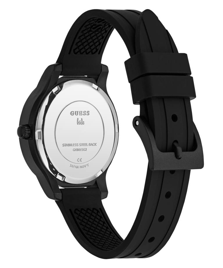 Black GUESS Kids Black Analog Watch with visible brand logo on a white background