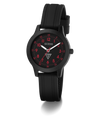 Black GUESS Kids Black Analog Watch with red accents on a white background