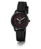Black GUESS Kids Black Analog Watch with red accents on a white background