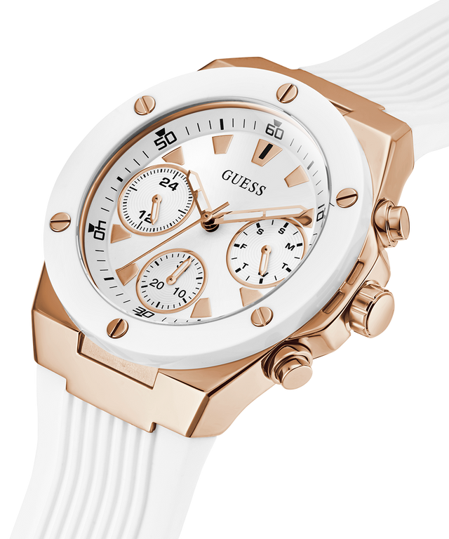 GUESS Ladies White Rose Gold Tone Multi-function Watch lifestyle