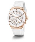 GUESS Ladies White Rose Gold Tone Multi-function Watch