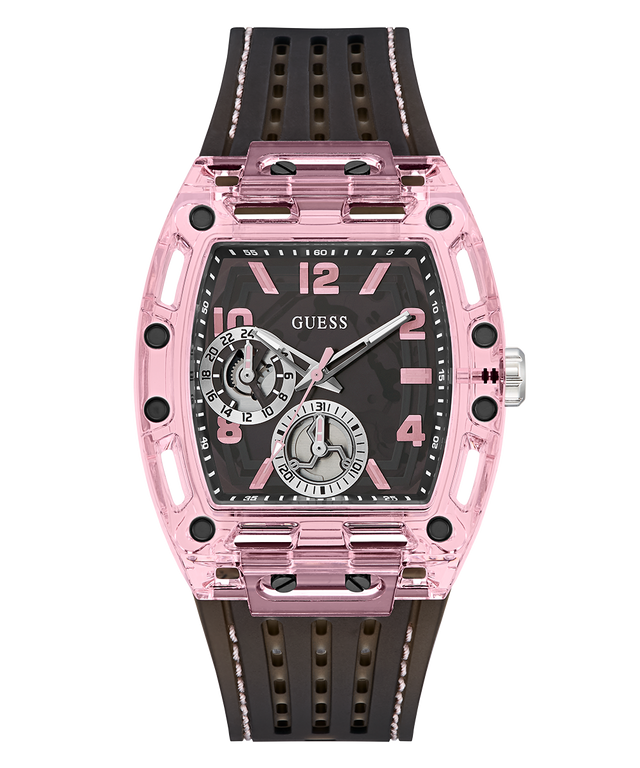 GUESS Mens Sporting Pink Multi-function Watch with visible brand logo on a white background