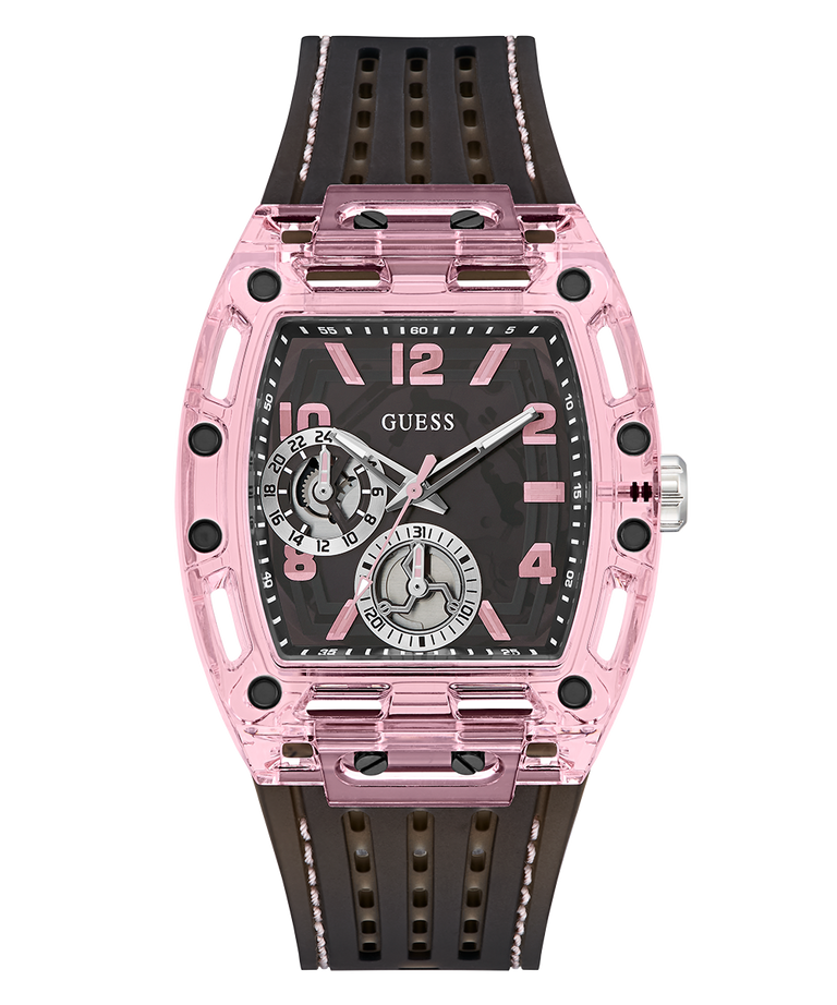 GUESS Mens Sporting Pink Multi-function Watch with visible brand logo on a white background