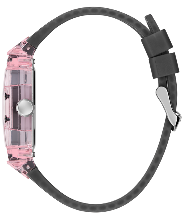 Black strap with a GUESS Mens Sporting Pink Multi-function Watch on a white background