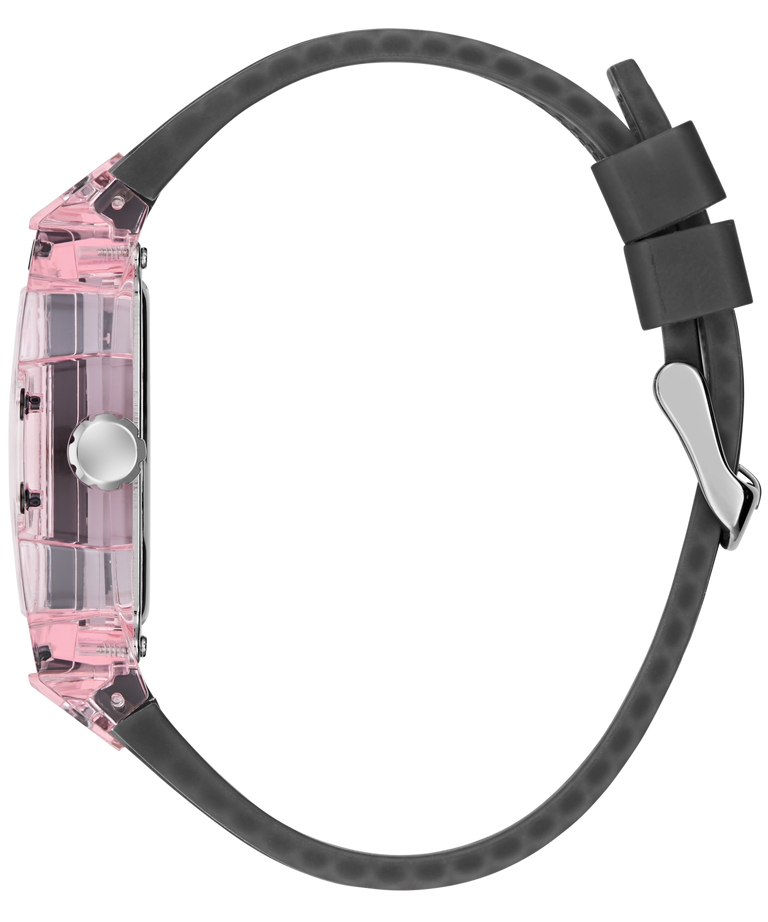 Black strap with a GUESS Mens Sporting Pink Multi-function Watch on a white background