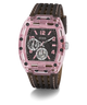 GUESS Mens Sporting Pink Multi-function Watch with a clear case on a white background