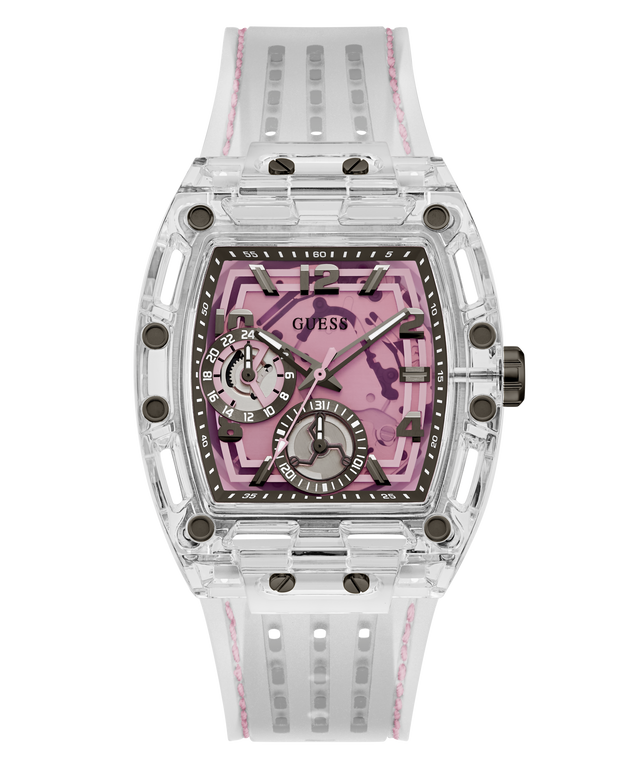 GUESS Mens Sporting Pink Transparent Multi-function Watch