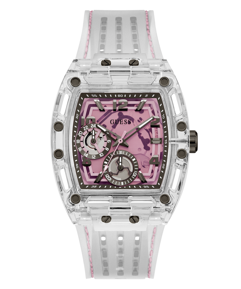 GUESS Mens Sporting Pink Transparent Multi-function Watch