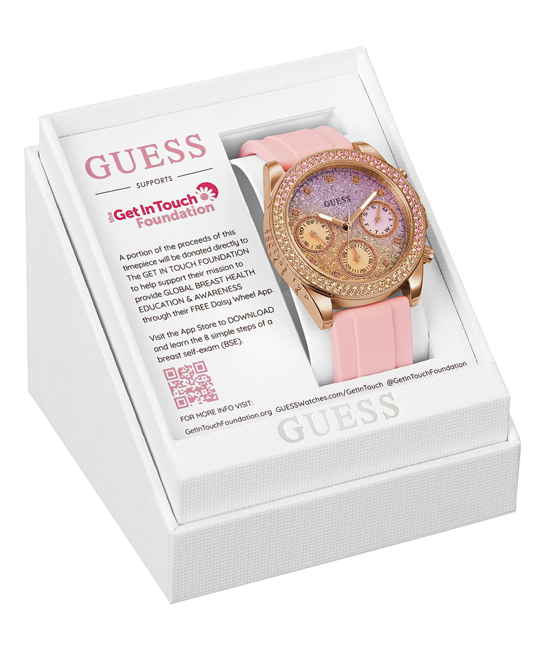 GUESS Ladies Pink Rose Gold Tone Multi-function Watch packaging image