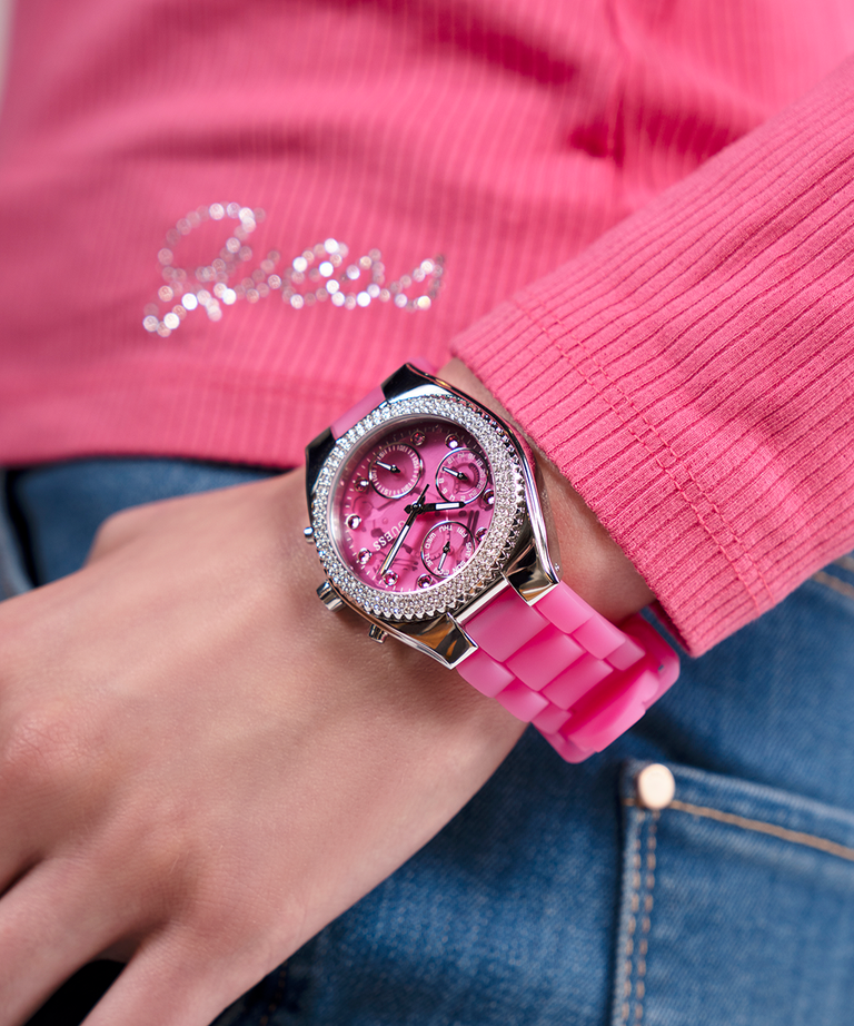 GUESS Ladies Sparkling Pink Limited Edition Watch lifestyle watch on wrist